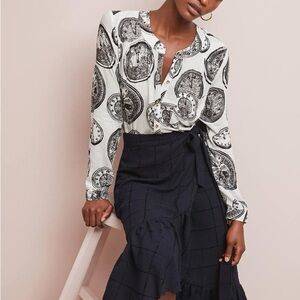 Anthropologie 52 Conversations Clock Print Blouse